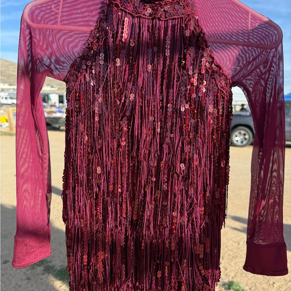 Weissman Burgundy Sequin Fringe Dance Costume